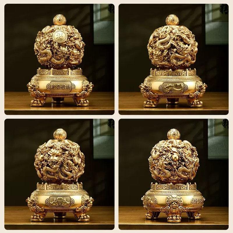 Nine Turn Heaven and Earth Tripod Decoration Sitting Room Office the Year of the Loong Mascot Decoration Store Gift