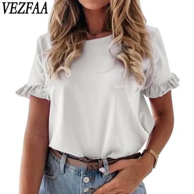 Moda feminina casual verão primavera cor sólida estampa manga curta o-pescoço blusas e camisas