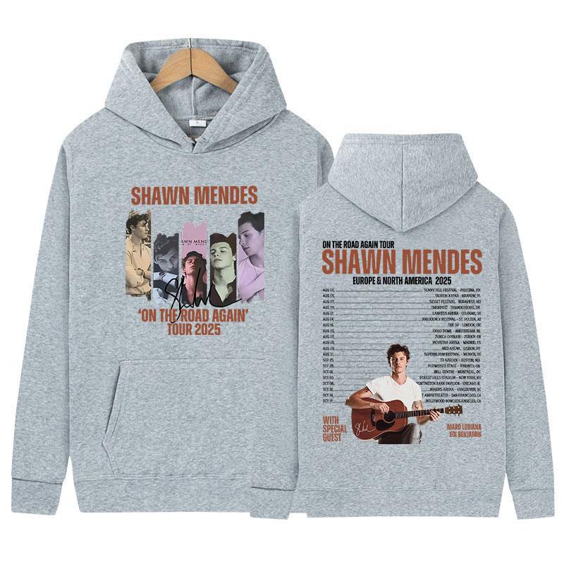Singer Shawn Mendes On The Road Again Tour 2025 Album Hoody Mens Vintage Aesthetic Sweatshirt Fashion High Quality Fleece Hoodie