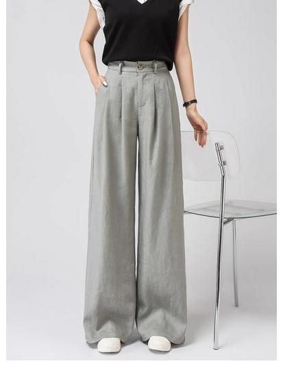 Women's 100% Linen Wide-Leg High-Waisted Loose Trousers, Summer 2026 Collection