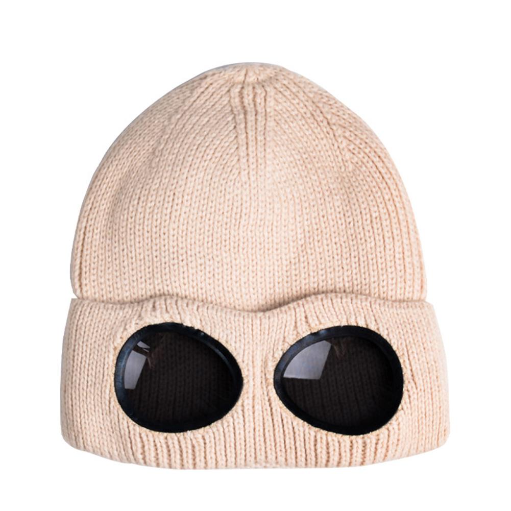 Men Women Couple Fashion Autumn And Winter Fleece Knit Warm Wool with Googles Ski Cap Hat