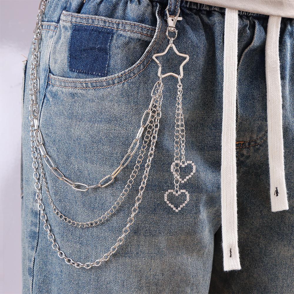 Catena Metallico Multi-strato a Stella Pentagramma per Cintura Stile Street Dance
