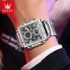 OLEVS Mens Watch Original Square Quartz Watch Waterproof Luminous Stainless Steel Sport Clock Reloj Watch For Men
