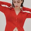 Oder See-Through Collar Slim Cardigan-Red