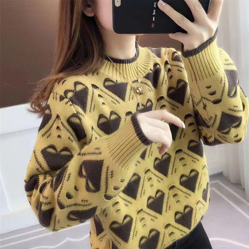 Thick and Loose Pullover for Women Fashionable and Casual Long-sleeved Knitted Sweater Trendy for Autumn and Winter