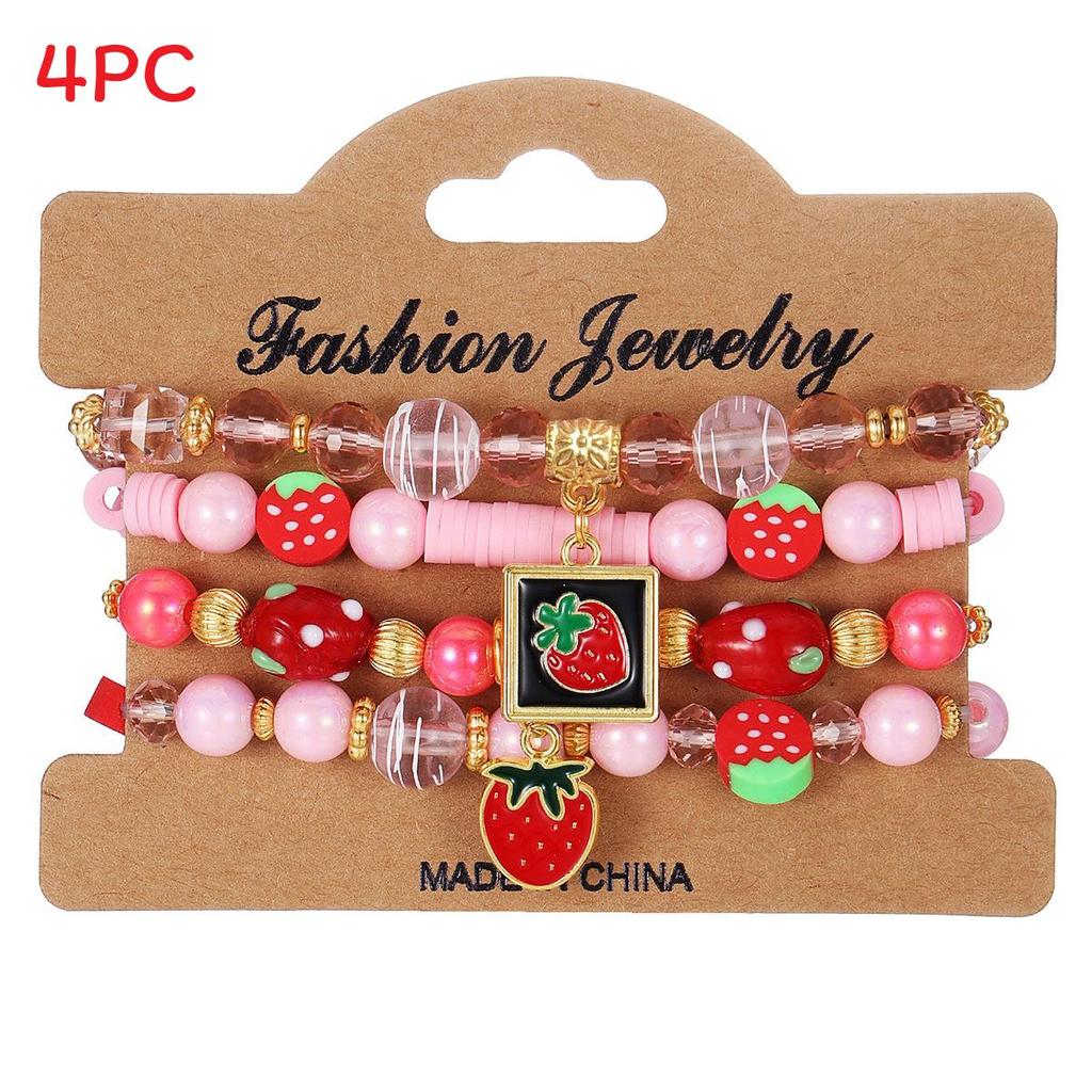 Strawberry Pendant Beaded Bracelet Set With Crystal Glass For Womens Fashion Accessories