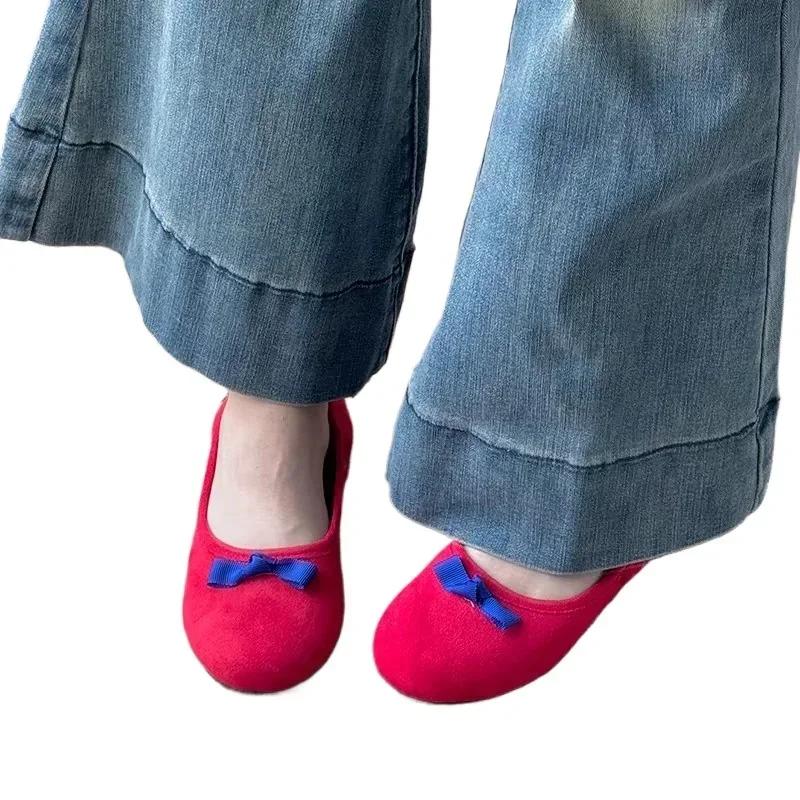 fashion Ladies Shoes 2024 High Quality Shallow Women's Flats Fashion Solid Plus Size Bean Flat Shoes Hot Sale Round Toe Flat Low Heels