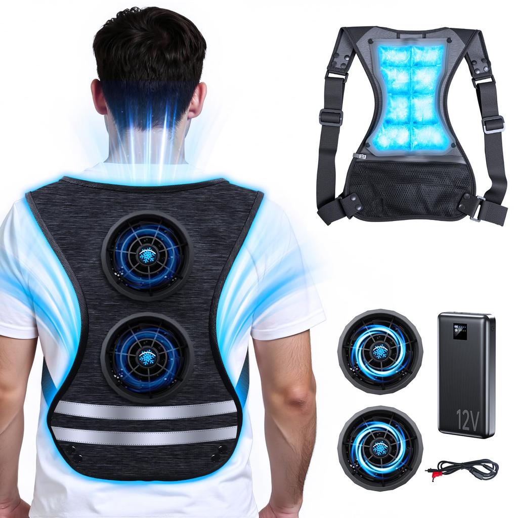 Monoyoi Cooling Instant Cooling Up to Summer Wind Fan Ice Cooling Vest with Fan Large Over 50 Hours of Continuous Use Free Vest, Air-Conditioned