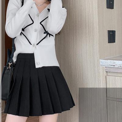 Frauen In Damen Weiß Koreanischer Stil Neuer Stil College-Stil Schwarz Kariert Schlitz A-Linie Kurzer Rock Sommer Herbst und Winter Hochtaillierter Rock