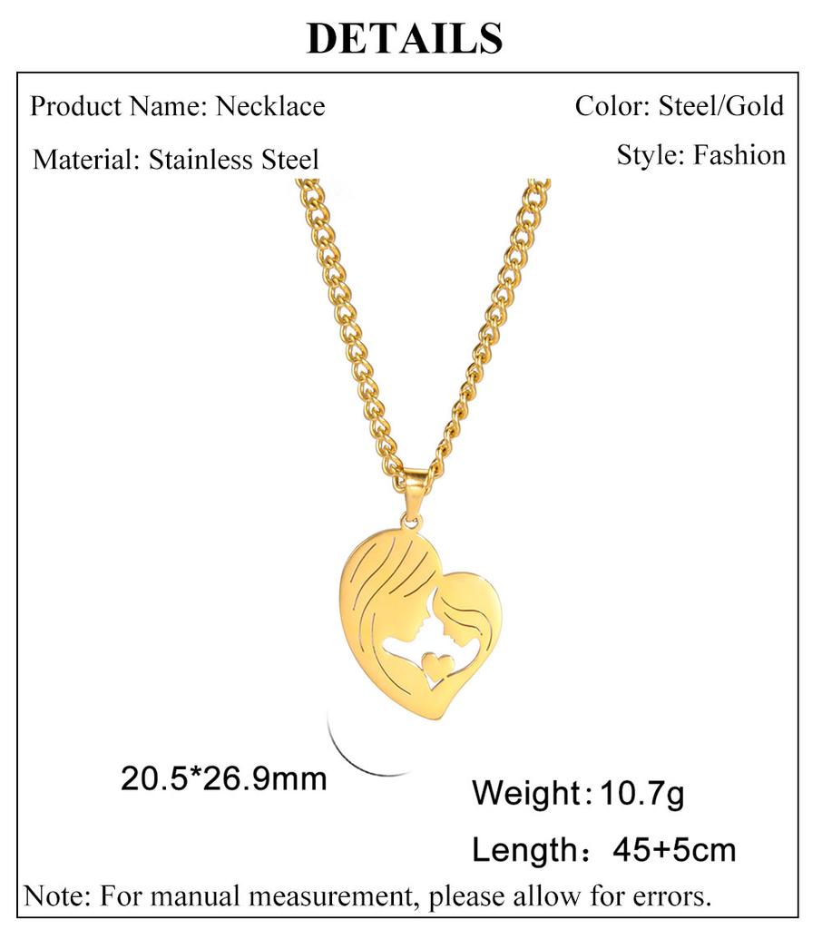 Cazador Mother Kid Pendant Necklace for Women Family Love Heart Mom Daughter Choker Stainless Steel Jewelry Mother Day Gift