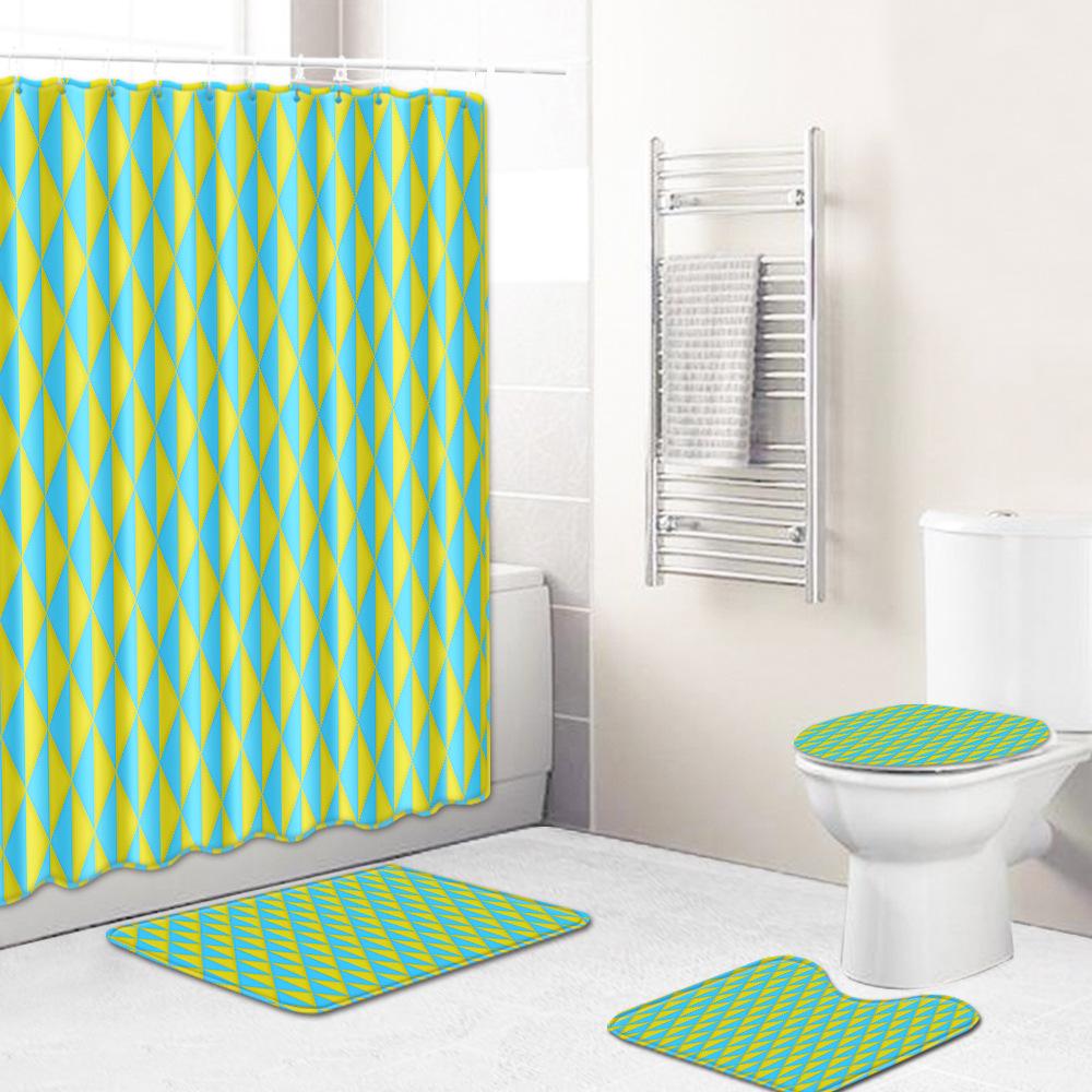 Fashion Textured Bathroom Shower Curtain Floor Mat Toilet Cover Foot Mat Four-Piece Pattern Size