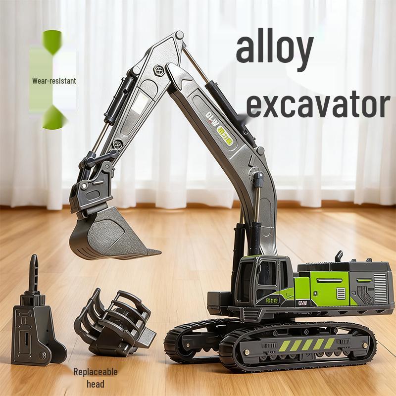 Kids' Alloy Engineering Vehicle Set: Excavator, Digger, Crane, and Earthmover Toy Models