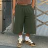 Men Elastic Waist Fluffy Casual Loose Texture Wide Legs Capri Pants