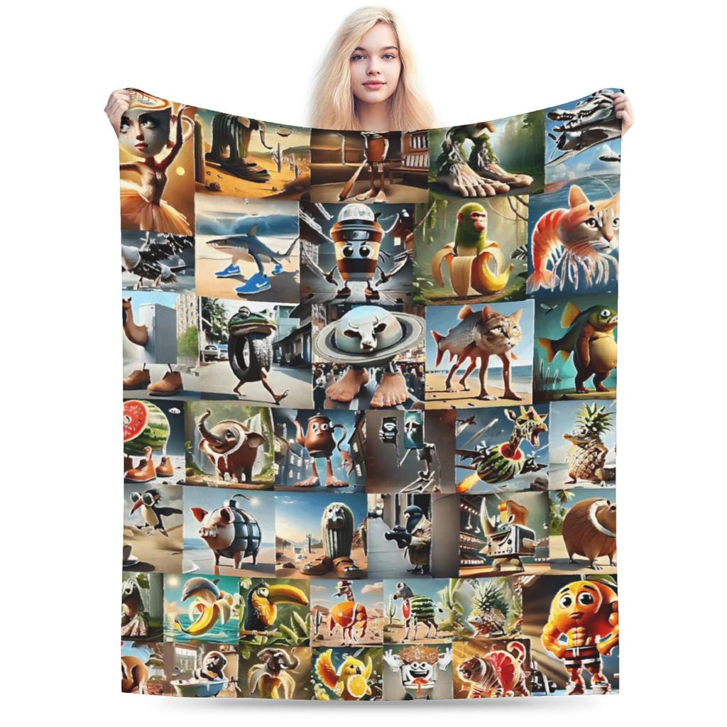 Italian Brainrot Funny Meme Plush Blanket Kids Adult  Flannel Throw Blanket For Couch Chair Sofa Bed Warm Soft Quality Bedspread