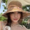 Foldable Wide Brim Straw Sun Hat for Women Summer UV Protection Lightweight Beach Vacation Gardening Cap