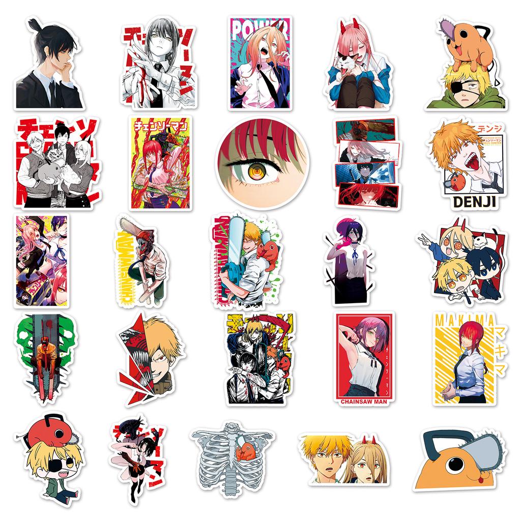 51Pcs Chainsaw Man Anime Stickers Pochita Denji Makima Cartoon Decals For Skateboard Motorcycle Laptop Waterproof Diy Sticker