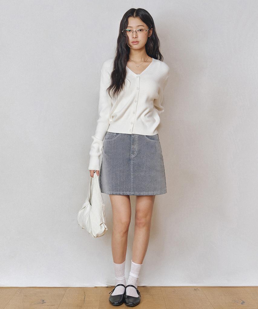 Deketeuumeon [Velvet Denim] Velvet Mini Skirt Dcsk007Fogblue