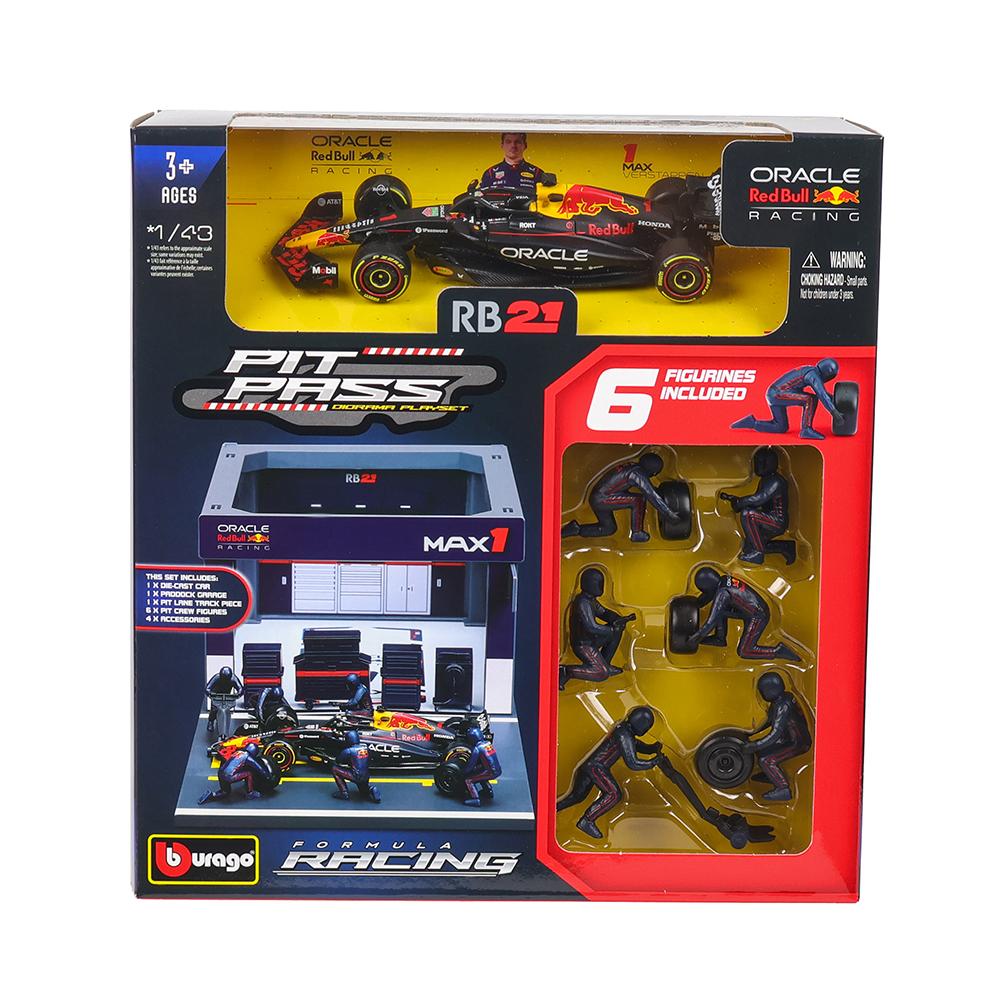 

Bburago 1:43 2025 Red Bull RB21 #1 Max Verstappen #22 Yuki Tsunoda DIY Pit Stop House die cast toy Alloy car model static posing
