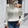 Autumn and Winter Women's Sweater Fashion Women's White Long Sleeve V-Neck Twist Sweater