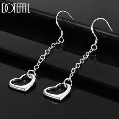 925 Sterling Silver Heart-shaped Pendant with Piercing Earrings Fashion Wedding Jewelry