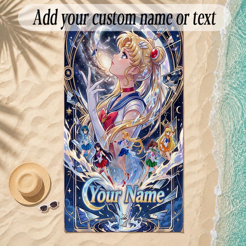 Beach TowelSailor Moon Custom Name Text Personalized Soft Towel for Beach Pool Indoor Home Decor Gift