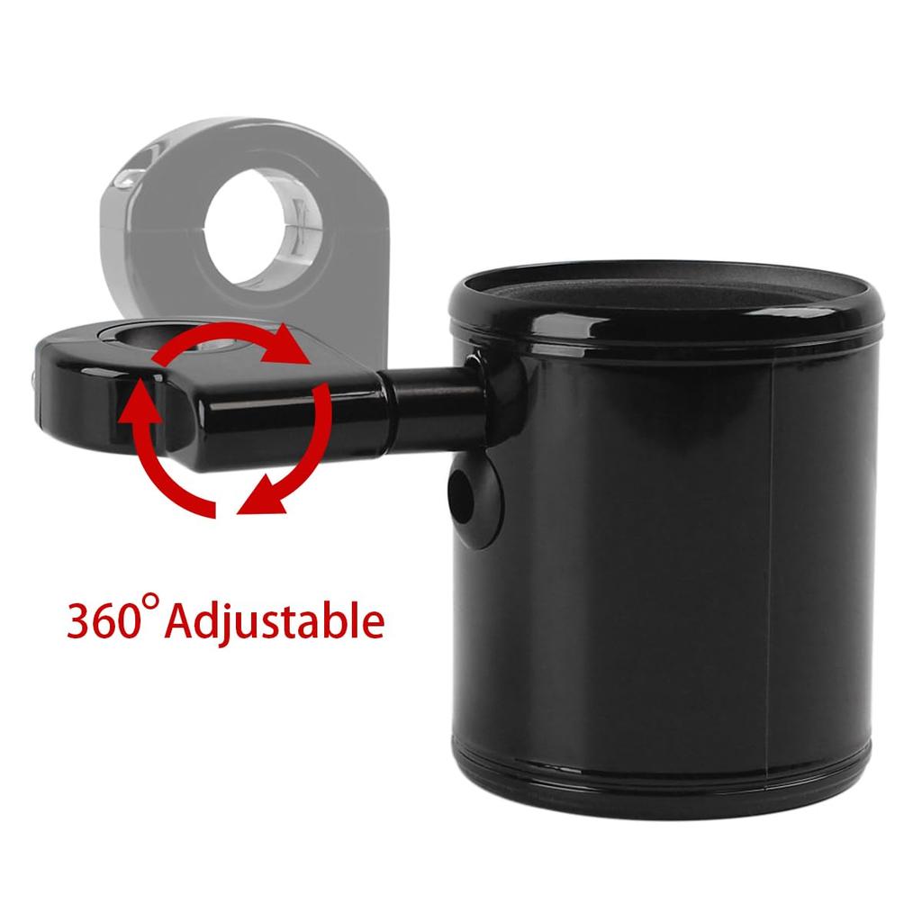 AQIMY Motorcycle Drink Holder, Universal Fits 22-32mm Handlebars, 360-Degree Rotation, Black Foam, Non-Slip Design, Fits Water Bottles and Mugs, Black