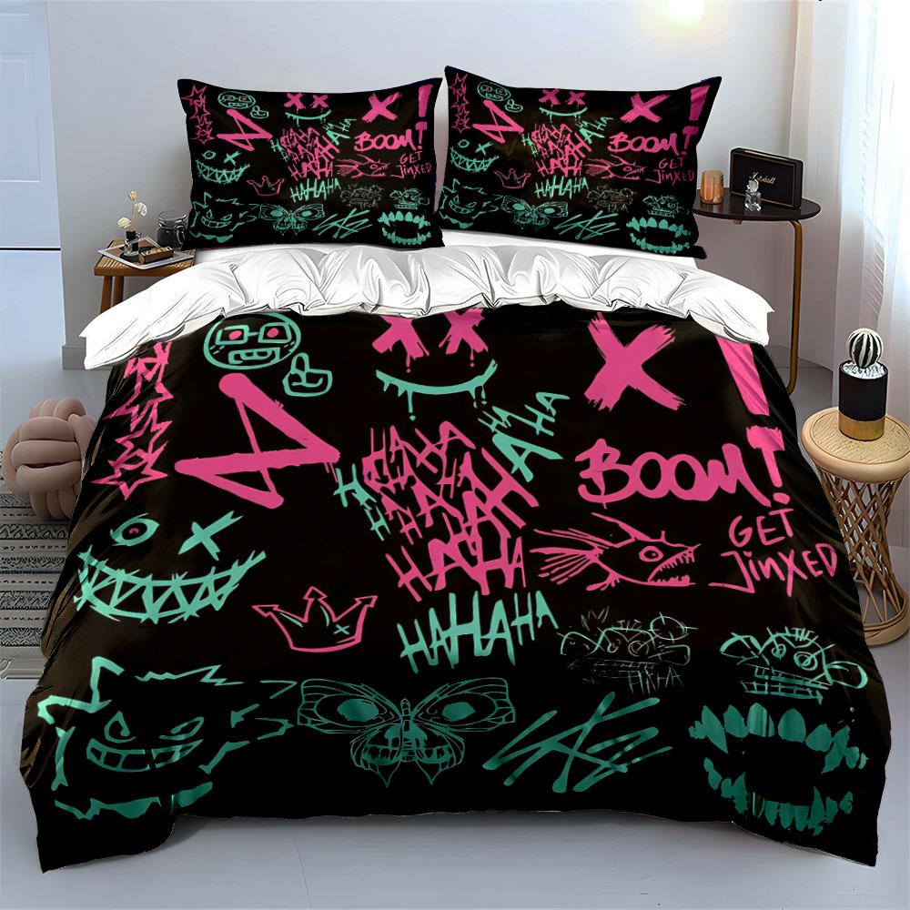 Graffiti Style Sticker Set Soft Comfortable Duvet Cover Bedding Set Included 1*Duvet Cover & 2*Pillowcases, Gift