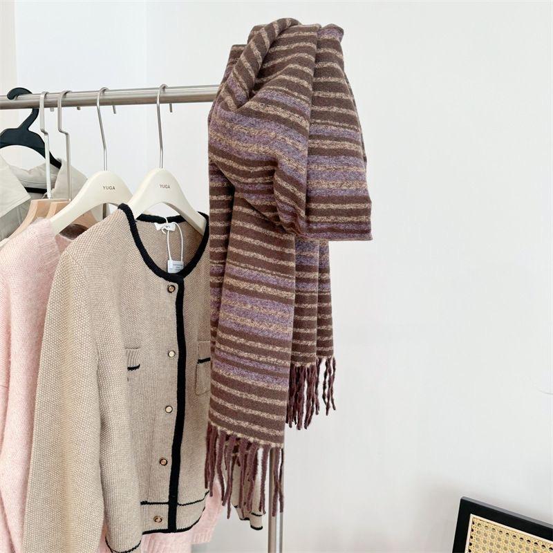 New Winter Imitation Cashmere Scarf for Women Versatile Korean Style Striped Thickened Scarf To Keep Warm In Air Conditioned Rooms