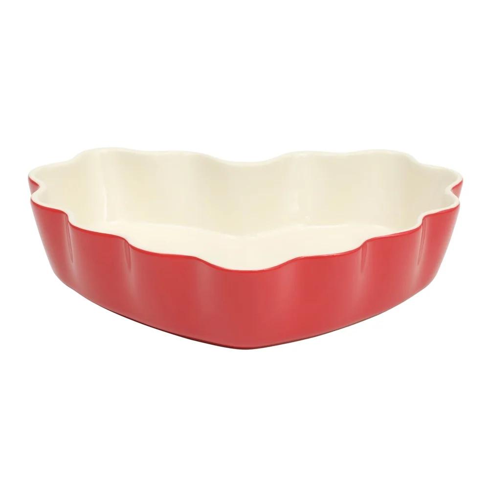 Heart Shaped Ceramic Pie Pan Stoneware Non Stick Dish Scalloped Edges Deep Dish Baker Oven to Table Dishwasher Safe Baking