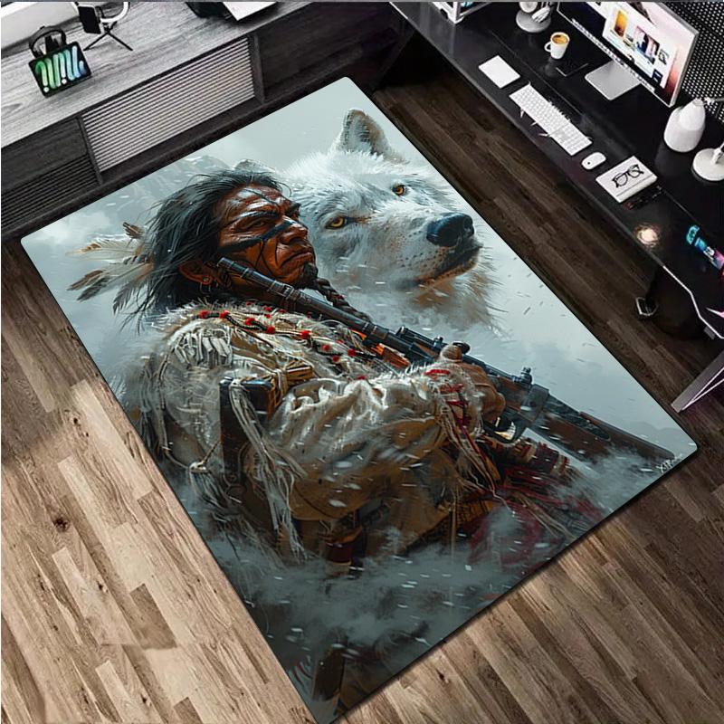 1 Stück Native American Teppich - Heimteppich Bürodekorativer Teppich Für Wohnzimmer Schlafzimmer Fußmatte Bodenteppich Computerstuhl Bereichsteppich