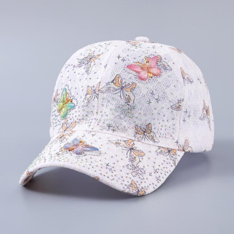 Lace Butterfly Dragonfly Rhinestone Baseball Cap - Spring/Summer Breathable Sun Protection, Curved Brim