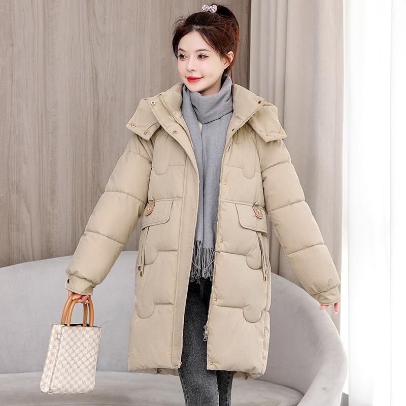 

Thickened Cotton-padded Jacket Girls Long Loose Bread Dress with Seam and Hooded Cotton-padded Jacket In Winter XXXL
