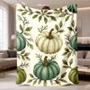 Extra Large Soft Plush Flannel Blanket | Beige, Green, Brown, White, Gray Fall Pumpkin & Leaf Pattern, All-Season Luxury Bedspread Throw for Couch, Be