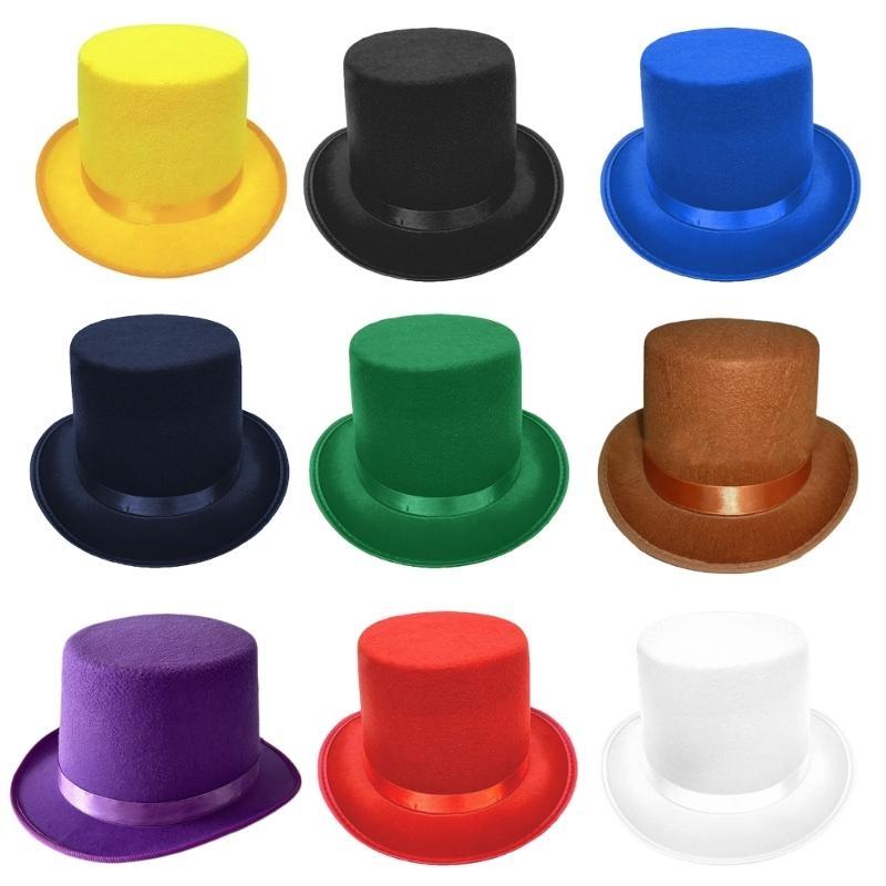 X6HE Elegant Stage Performances Tall Hat Cosplay Costume Gentleman Hat with Roll Trim Adult Carnivals Party Photography Hat