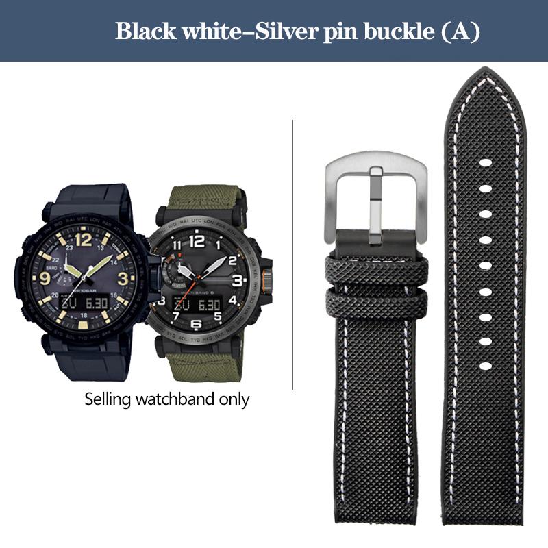 Correa de Reloj de Nylon con Fondo de Goma para la Serie Casio PROTREK PRG-600YB PRG-650 PRW-6600 Correa Deportiva de Lona y Silicona 24mm