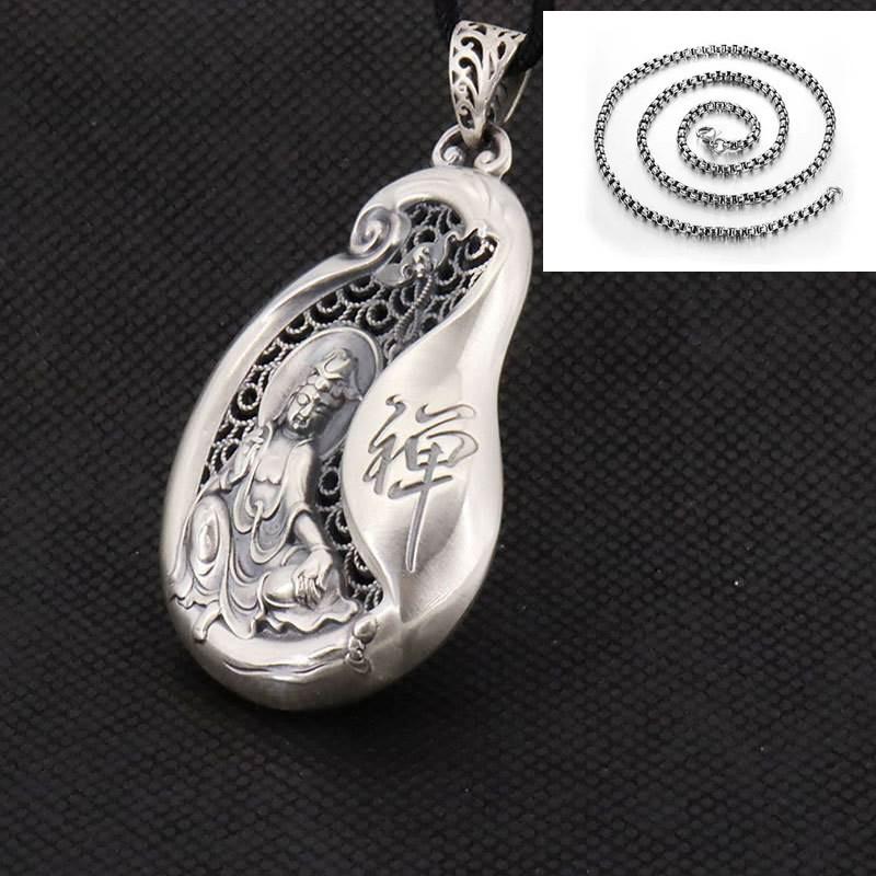 Copper Pendant Necklace Men Women Hollow Carved Buddha Charm With Chain Ethnic Style Spiritual Jewelry