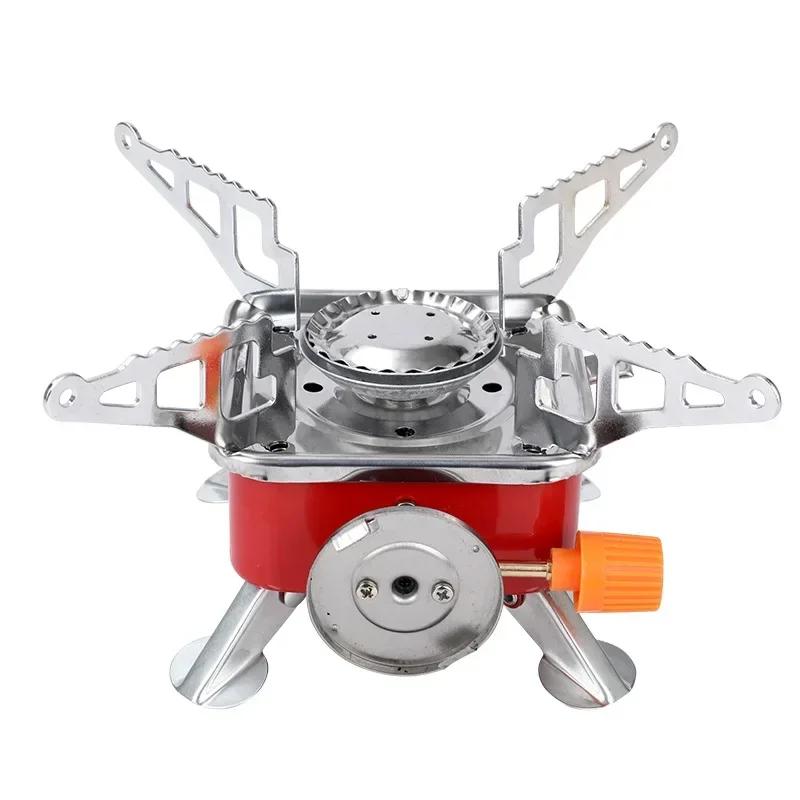 Outdoor Portable Lotus Stove Windproof Folding Small Square Furnace Iron Carbon Steel Material Sealed Gas Valve Camping Stove