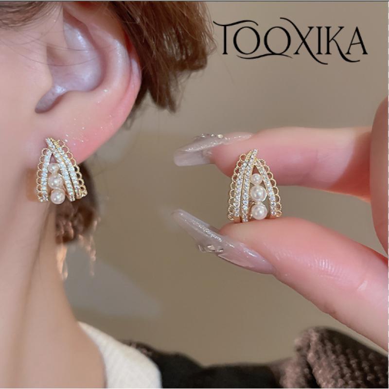 

Кружевные серьги Tooxika с жемчугом и цирконием, легкие французские модные серьги в роскошном стиле, высококачественные универсальные серьги с интернет-знаменитостями