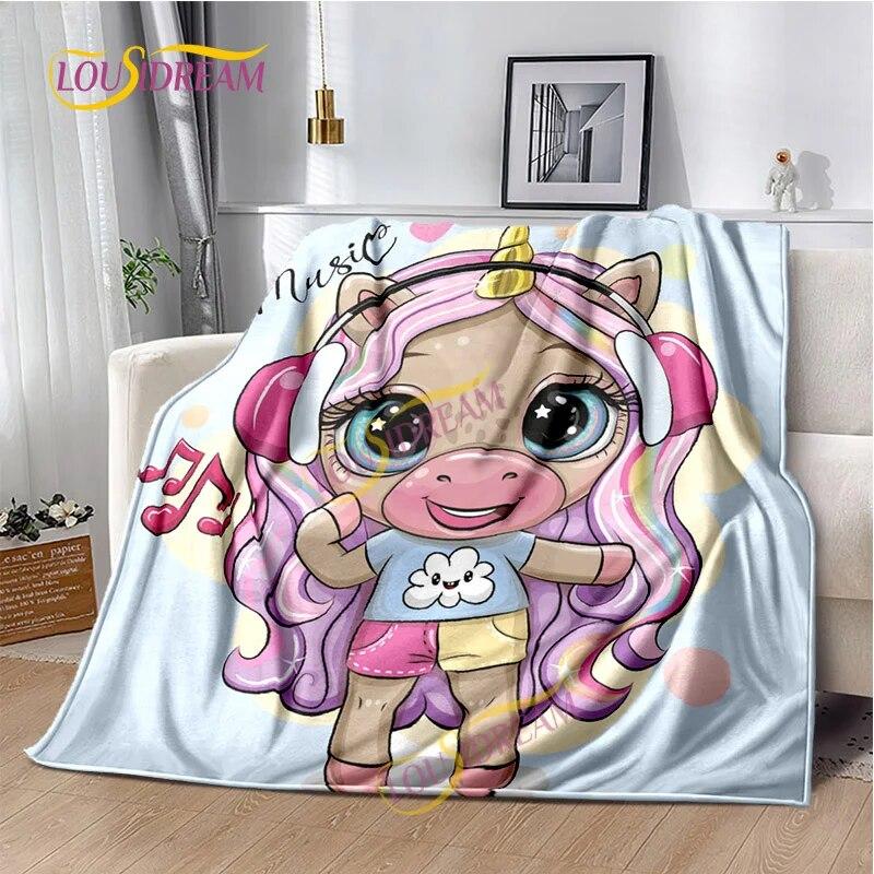 Einhorn-Cartoon, waschbare Decke, Nickerchendecke für Kinder, vier Jahreszeiten, Sofa, Bett, warme Decke, anpassbar, personalisiertes Geschenk.