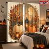 2PCS Digital Print Curtains, Fall Harvest Pumpkin Full Moon, Autumn Thanksgiving
