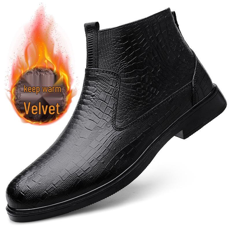 Men s Versatile Fashion Leather High-Top Slip-On Boots for Autumn/Winter 43