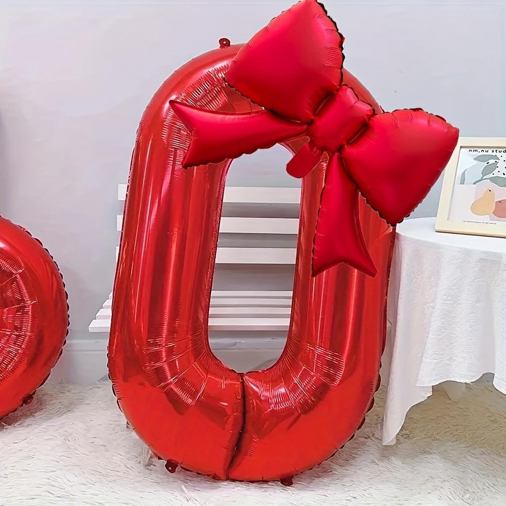 New Large 32inch Number Digital 0-9 Balloon Red Anniversary Decoration Foil Balloons with Red Bowknot Birthday Party Balloons