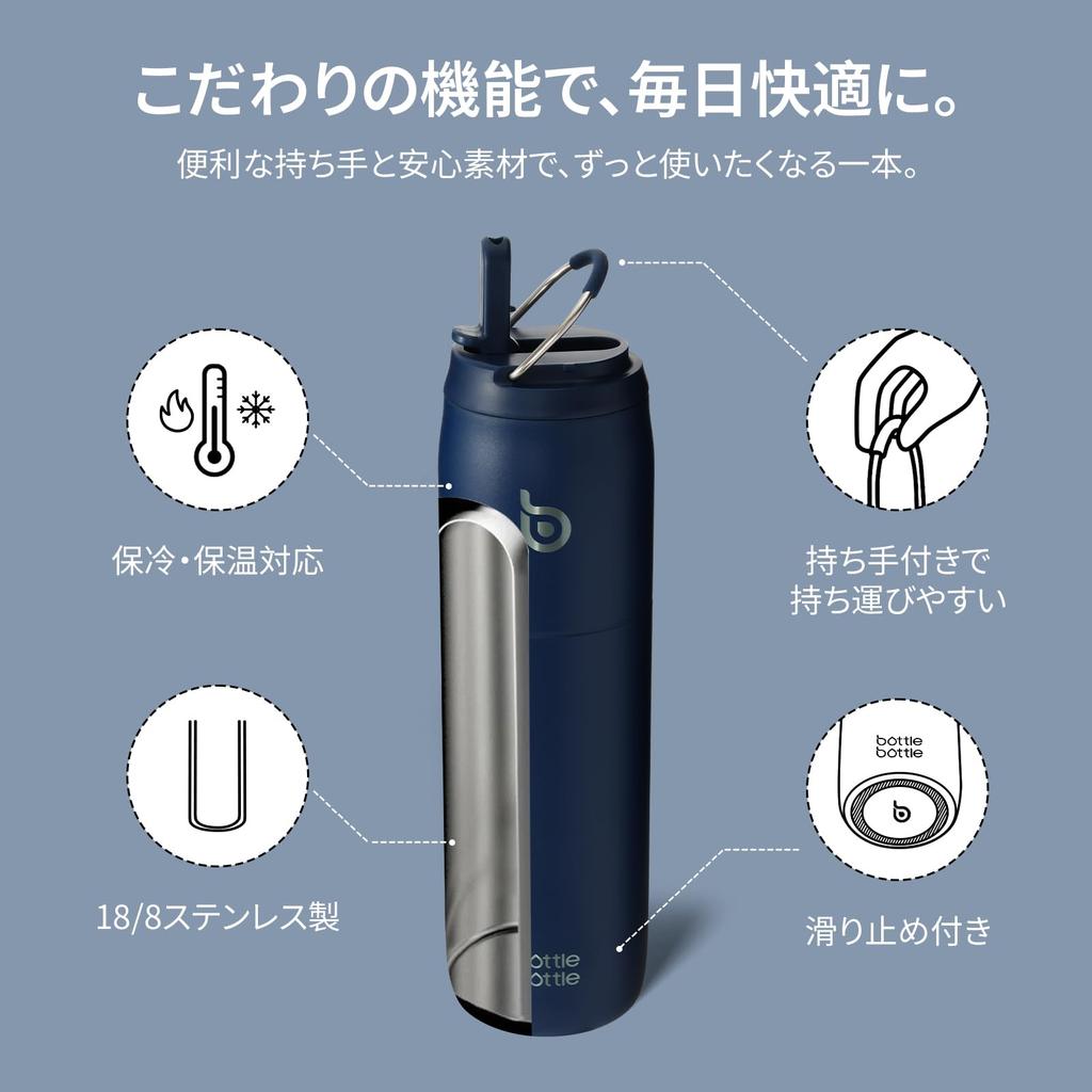 BOTTLE BOTTLE 1 Liter Water Large Capacity with Direct Vacuum Stainless Steel Double for Girls and Indigo Blue Bottle, (1000ml), Straw, Drinking,
