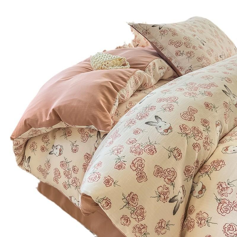 Class A maternal and infant grade, jacquard aerobic colored cotton, skin-friendly, comfortable, simple and literary 4pcs set on the bed