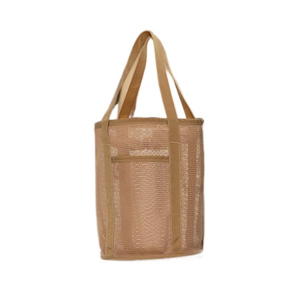 

Drawstring Mesh Beach Handbag Snaps Portable Bath Storage Bag Practical Beach Toy Baskets Outdoor Khaki S