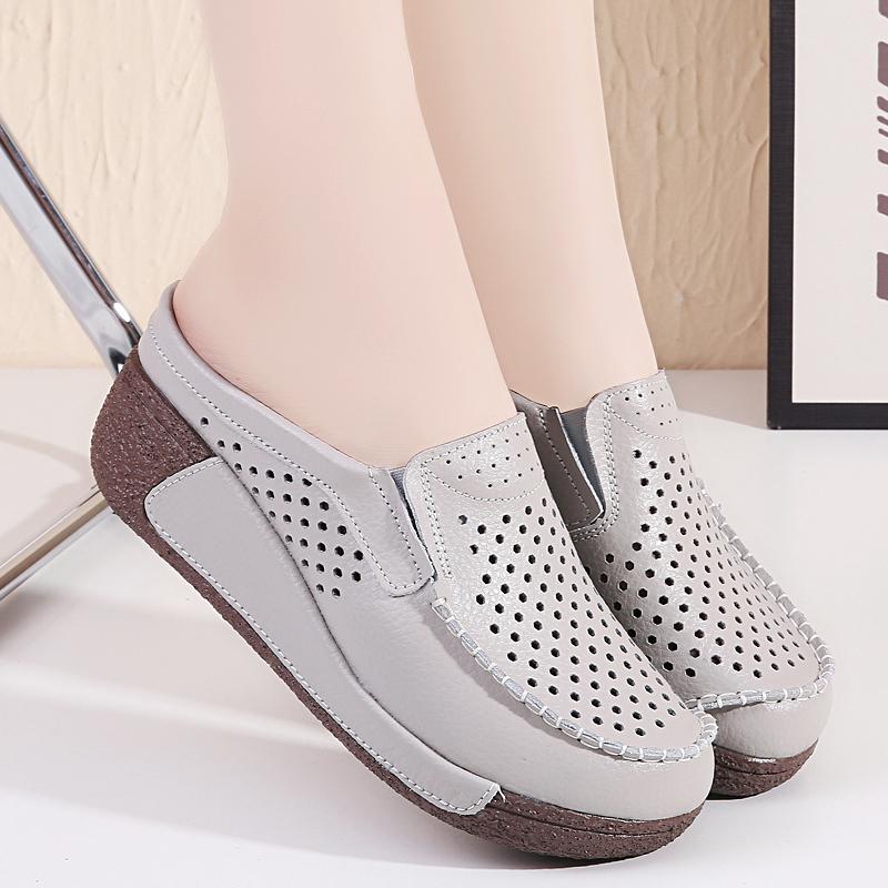 Ladies Platform Loafers Casual Elegant Black Cow Leather Women White Thick Sole Shake Shoe