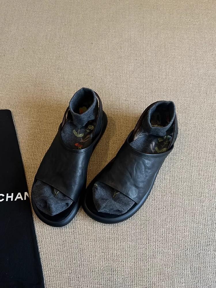 Version peau de mouton~ sens du design de niche sandales rétro creuses à bout ouvert pour femmes décontractées polyvalentes plates à bride arrière chaussures romaines