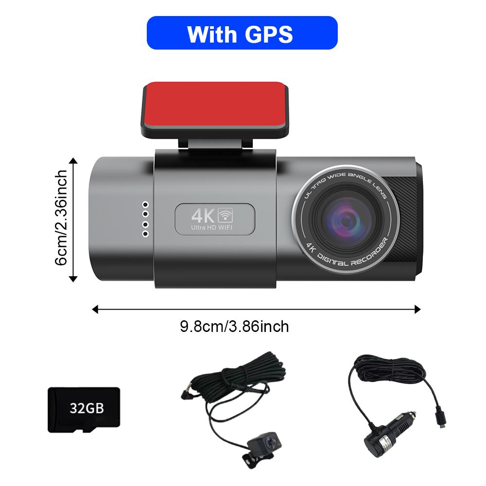 

Видеорегистратор с двумя объективами 4K 2160P WiFi Автомобильный видеорегистратор Камера GPS Парковочный монитор Управление приложением Видеорегистратор для вождения автомобиля Для всех автомобилей