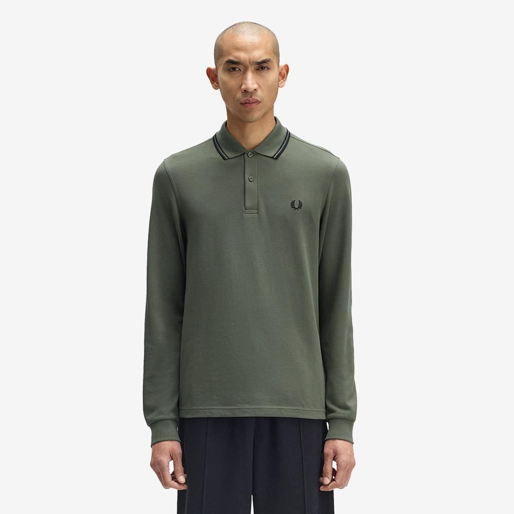 FRED PERRY [M3636] Long Sleeve Twin Tip Fred Perry Shirt - Laurel Green/Black Afpm2533636-Z50