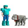 Mattel Minecraft Figura de 4 pulgadas Minecraft Movie Steve con Armadura de Diamante El Mejor Amigo del Hombre Dennis el Lobo
